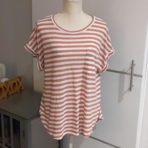 A New Day short sleeve striped top Blush and White Size XL PTP 23 In